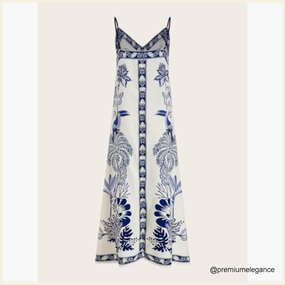 Boho Floral Maxi Dress Sleeveless Deep V Neck Summer Vacation Beach - Picture 2 of 5
